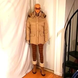 🔥 NWT Andrew Marc (New York) Tan Down Fur Trim Hood Winter Puffer Coat